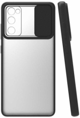 Samsung Galaxy S20 FE Kılıf Silikon Sürgülü Lens Korumalı Buzlu Şeffaf - Siyah