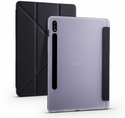 Samsung Galaxy Tab S7 Plus T970 Tablet Kılıfı Standlı Tri Folding Kalemlikli Silikon Smart Cover - Siyah