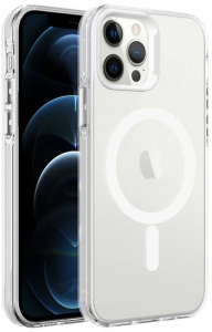Apple iPhone 12 Pro (6.1) Kılıf Magsafe Şarj Özellikli Buzlu Transparan C-Pro Sert Kapak - Şeffaf
