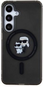 Samsung Galaxy S24 Kılıf Karl Lagerfeld Orjinal Lisanslı Magsafe Şarj Özellikli Karl & Choupette IML Baskılı Kapak - Siyah