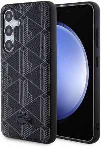 Samsung Galaxy S24 Kılıf Lacoste Orjinal Lisanslı Magsafe Şarj Özellikli PU Deri Görünümlü Karışık Monogram Desenli Kapak - Siyah