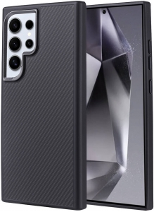 Samsung Galaxy S24 Ultra Kılıf Magsafe Şarj Özellikli Karbon Fiber Görünümlü Zore Troy Kapak - Siyah