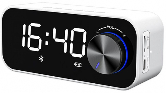 Recci RSK-W11 FM/TF Çift Alarmlı Dijital Saatli Wireless Bluetooth 5.0 Speaker Hoparlör 3W 1200mAh - Beyaz